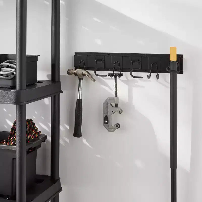 Kit Ganci e Binari per Attrezzi da Garage - Brightroom™: Scaffale Portautensili in Acciaio, Organizzazione Garage, Porta Scope, Nero
