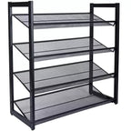 Organize It All 4 Tier Shoe Rack Organizer with Mesh Black: Iron Frame, Holds 16 Pairs, Freestanding, 29.8" Depth