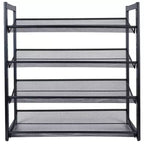Organize It All Scarpiera Organizer a 4 Ripiani con Rete Nera: Struttura in Ferro, Contiene 16 Paia, Indipendente, Profondità 29,8"