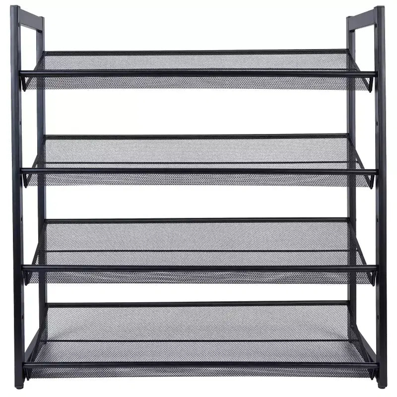 Organize It All Scarpiera Organizer a 4 Ripiani con Rete Nera: Struttura in Ferro, Contiene 16 Paia, Indipendente, Profondità 29,8"