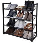 Organize It All Scarpiera Organizer a 4 Ripiani con Rete Nera: Struttura in Ferro, Contiene 16 Paia, Indipendente, Profondità 29,8"