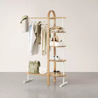 Umbra Bellwood Appendiabiti Bianco/Naturale: Telaio in Eucalipto, Asta e Ripiani Fissi, 167 cm H, Capacità 55 kg