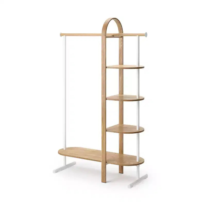 Umbra Bellwood Appendiabiti Bianco/Naturale: Telaio in Eucalipto, Asta e Ripiani Fissi, 167 cm H, Capacità 55 kg