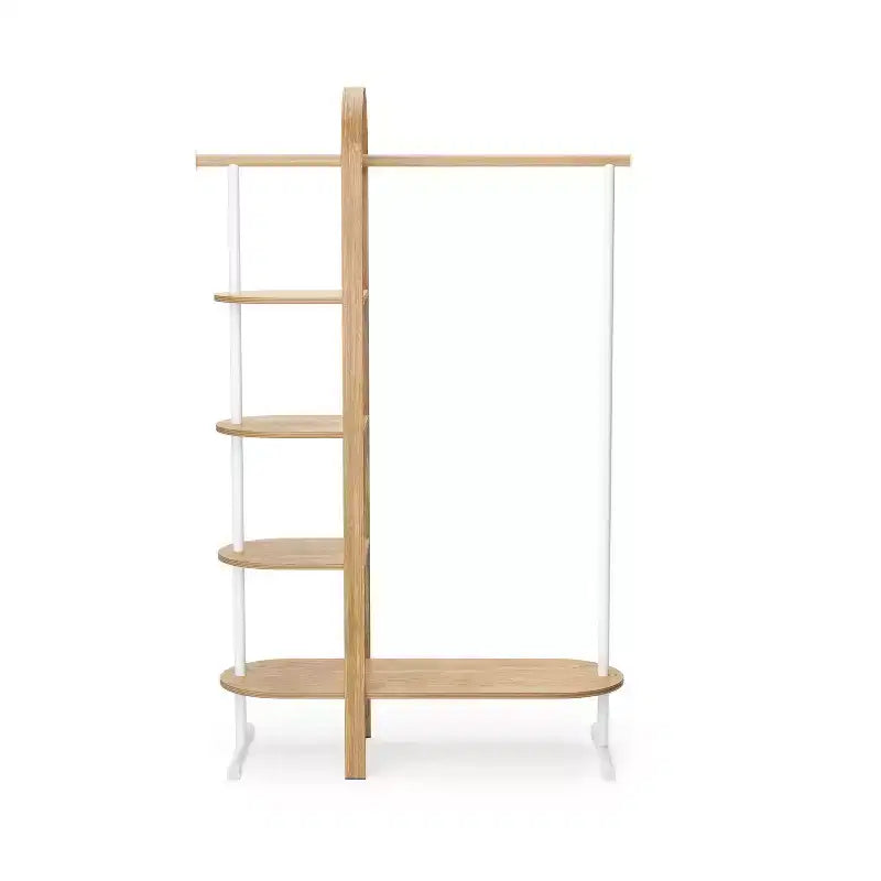 Umbra Bellwood Appendiabiti Bianco/Naturale: Telaio in Eucalipto, Asta e Ripiani Fissi, 167 cm H, Capacità 55 kg