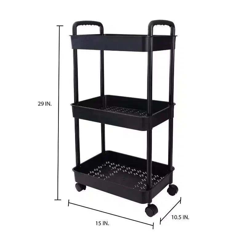 Organize It All Carrello multiuso a 3 ripiani con rotelle, nero