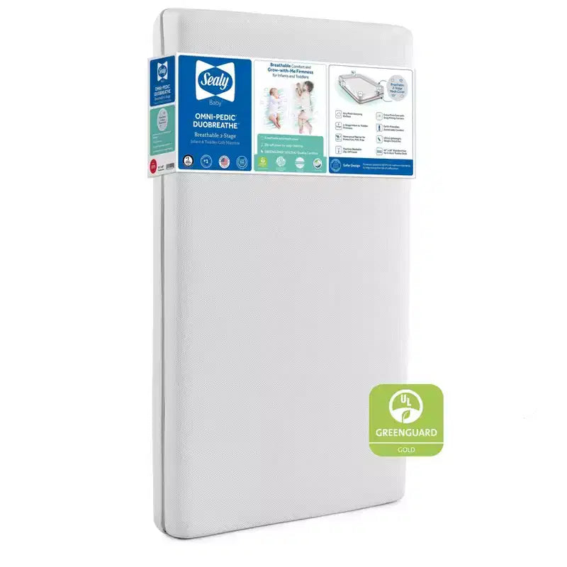 Sealy DuoBreathe Materasso in Schiuma a 2 Fasi per Culla 14.6cm - Bianco/Grigio: Impermeabile, Rivestimento in Rete Rimovibile, Lettino per Bambini Solido