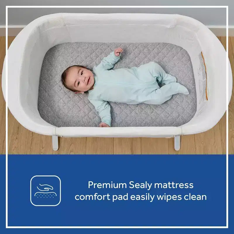 Culla 2-in-1 Sealy Airy Dreams e Culla fianco letto: Altezza regolabile, Telaio in acciaio, Include materasso/imbottitura
