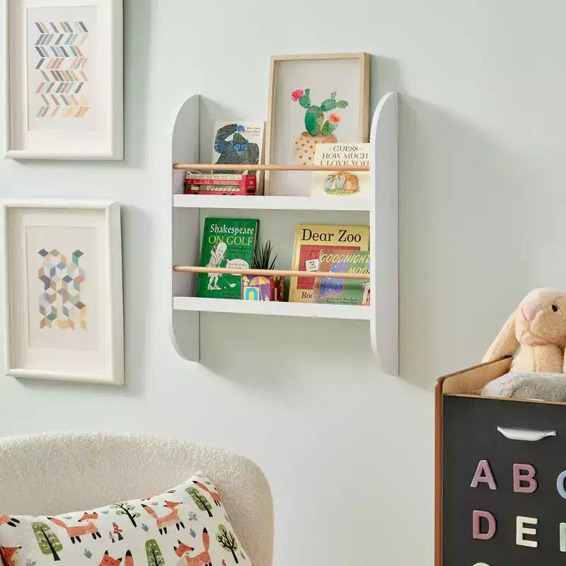 Danya B. 23,62" x 19,7" Steiner Contemporaneo Scaffale per Bambini a 2 Ripiani da Parete, Faggio Bianco - Mensola Sospesa per Asilo