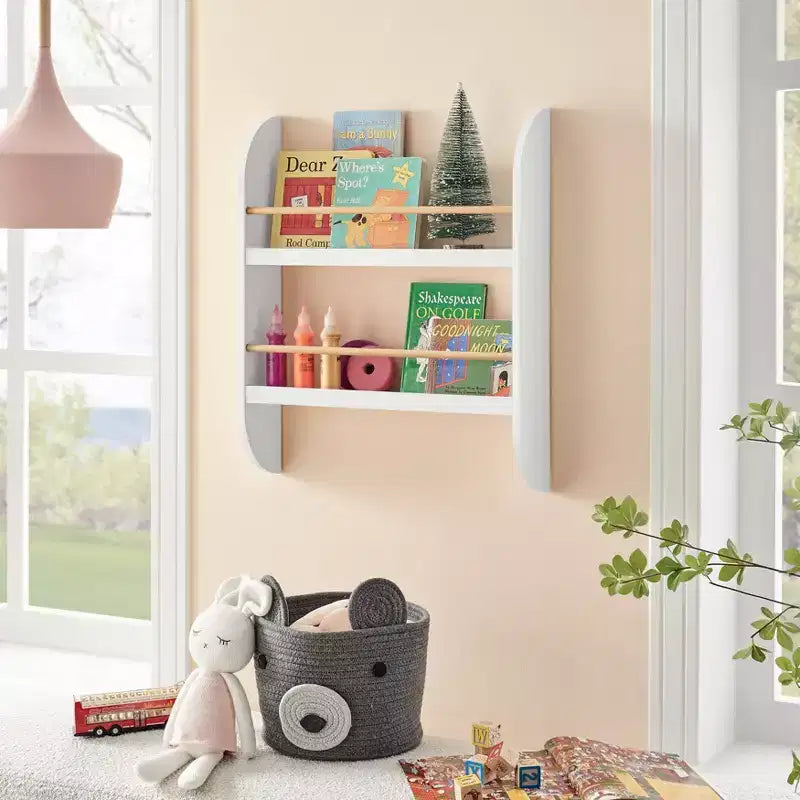 Danya B. 23,62" x 19,7" Steiner Contemporaneo Scaffale per Bambini a 2 Ripiani da Parete, Faggio Bianco - Mensola Sospesa per Asilo