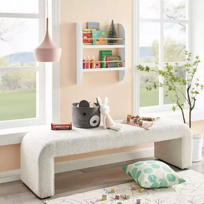 Danya B. 23,62" x 19,7" Steiner Contemporaneo Scaffale per Bambini a 2 Ripiani da Parete, Faggio Bianco - Mensola Sospesa per Asilo