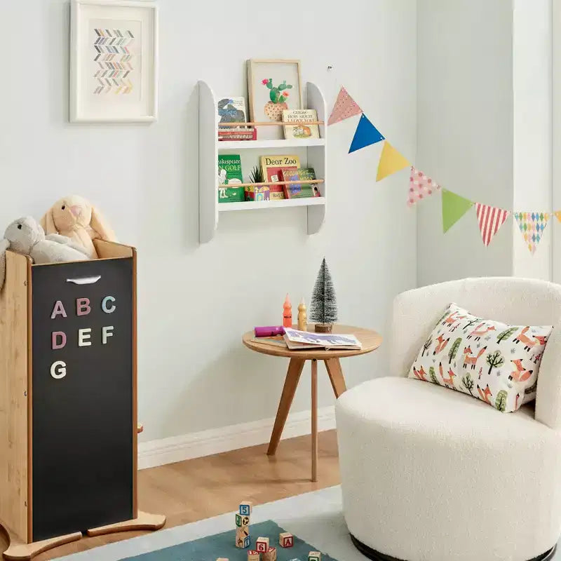 Danya B. 23,62" x 19,7" Steiner Contemporaneo Scaffale per Bambini a 2 Ripiani da Parete, Faggio Bianco - Mensola Sospesa per Asilo