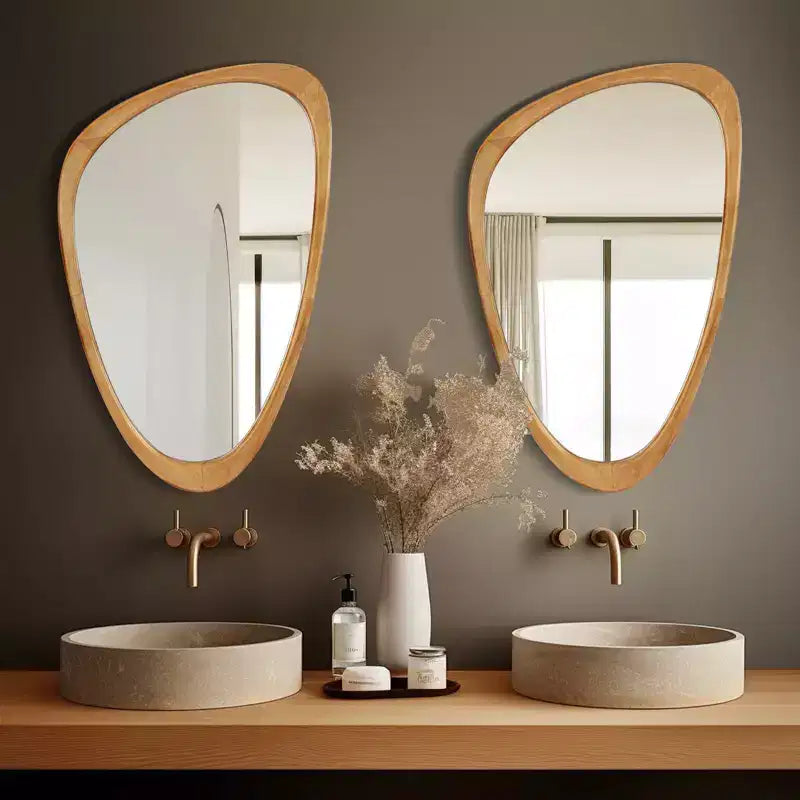 WallBeyond 19,5"x30,5" Specchio da parete con ciottoli Marrone Noce