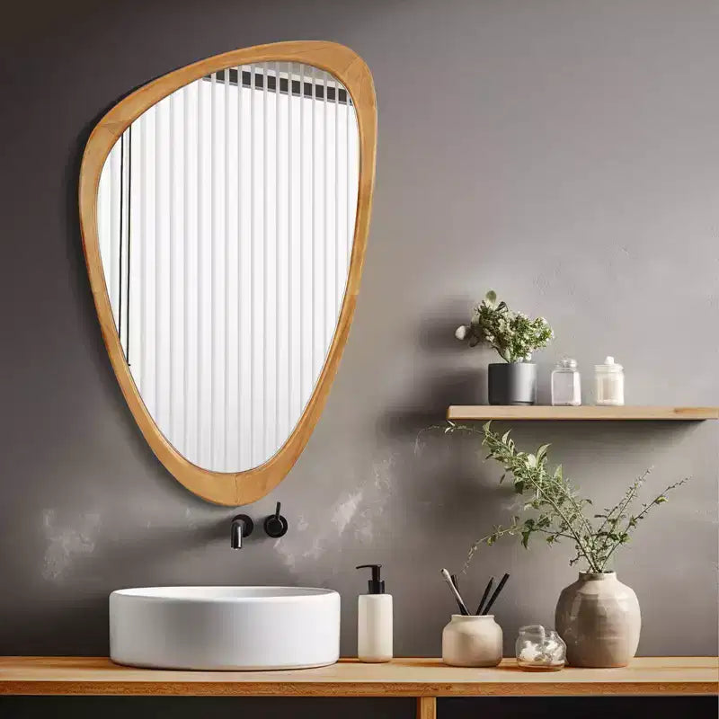 WallBeyond 19,5"x30,5" Specchio da parete con ciottoli Marrone Noce