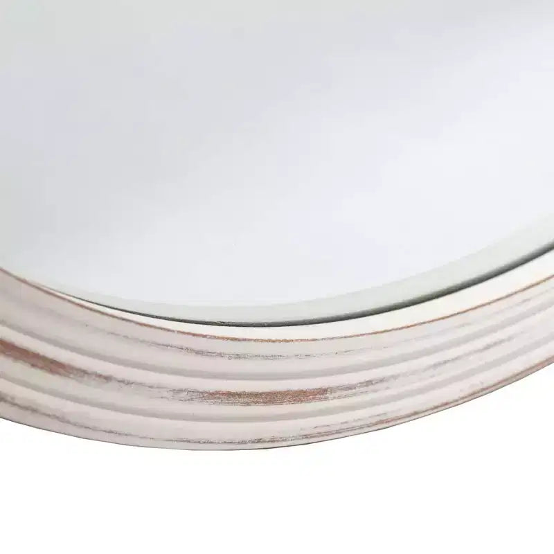 Specchio da parete rotondo Brewster 30" con cornice intagliata bianca: Finitura effetto anticato, Nessun montaggio richiesto