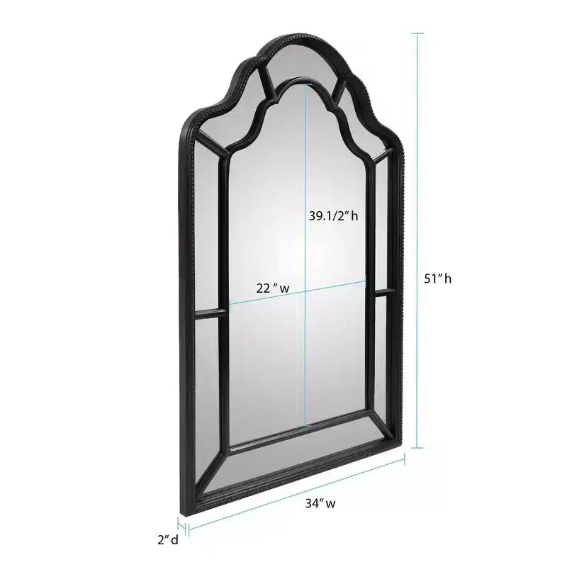 Howard Elliott 51"x34" Specchio Arco Windsor Nero Opaco: Elegante Cornice in Poliuretano, Nessun Montaggio, Montaggio a Parete