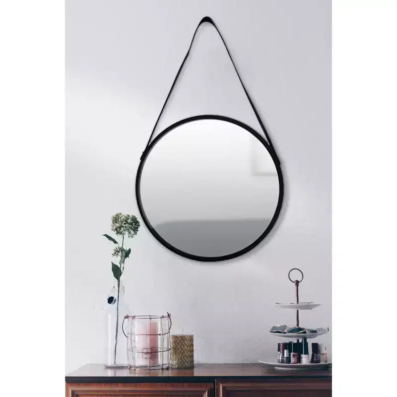 Kiera Grace 18" Specchio Rotondo Hamlyn Nero: Stile Moderno, Cornice in Plastica, Nessun Montaggio, Montaggio a Parete