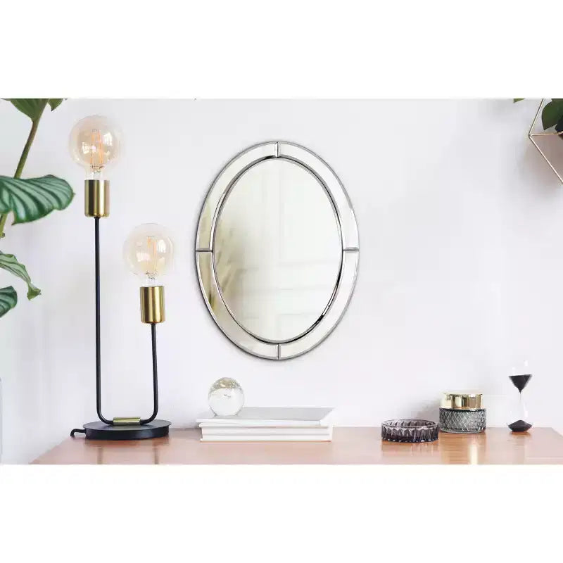 Specchio da parete ovale smussato Howard Elliott 40x30 cm con cornice a specchio e accenti opalini: Arredamento moderno, cornice in legno, montaggio a parete, nessun assemblaggio richiesto