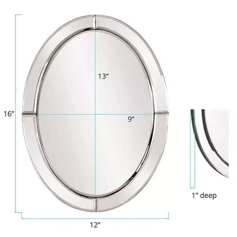 Specchio da parete ovale smussato Howard Elliott 40x30 cm con cornice a specchio e accenti opalini: Arredamento moderno, cornice in legno, montaggio a parete, nessun assemblaggio richiesto