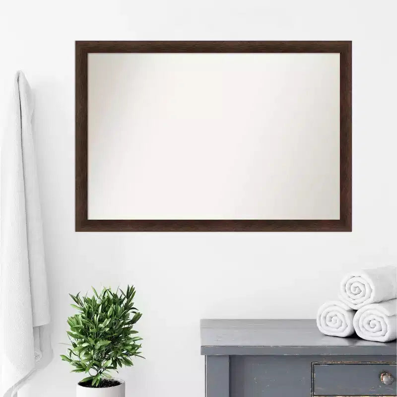 Amanti Art 39"x27" Specchio da parete non smussato in legno sottile per bagno Noce caldo: Specchio rettangolare moderno, montaggio a parete, cornice in legno