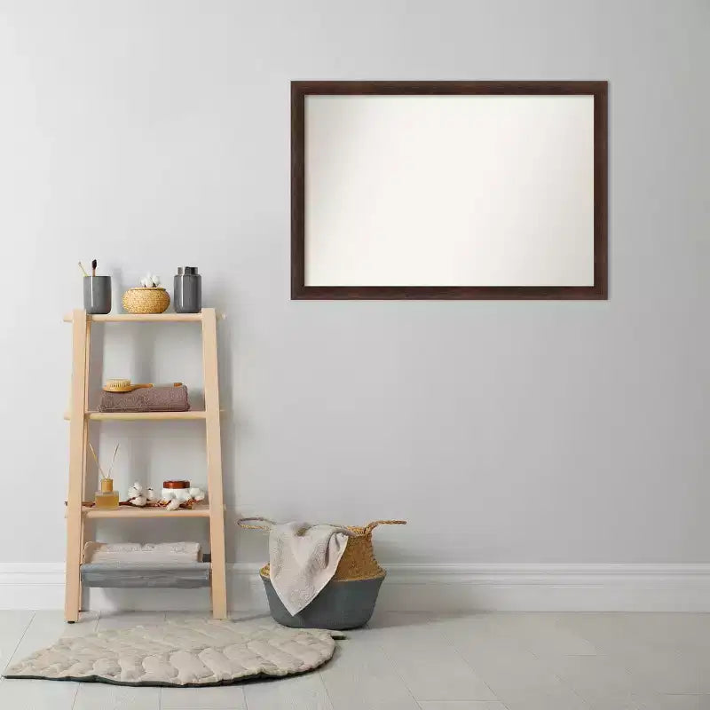 Amanti Art 39"x27" Specchio da parete non smussato in legno sottile per bagno Noce caldo: Specchio rettangolare moderno, montaggio a parete, cornice in legno