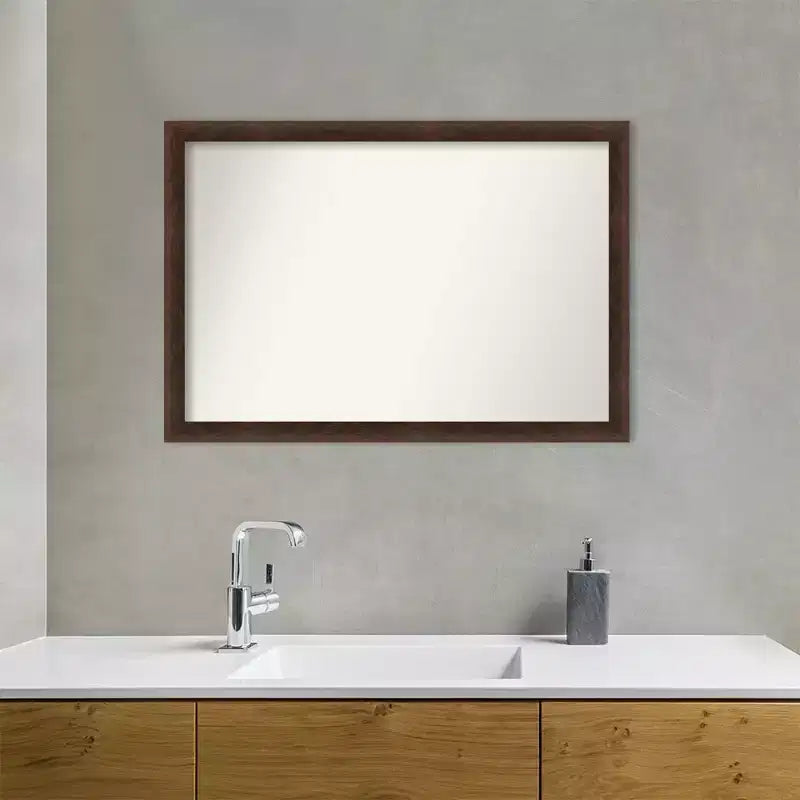 Amanti Art 39"x27" Specchio da parete non smussato in legno sottile per bagno Noce caldo: Specchio rettangolare moderno, montaggio a parete, cornice in legno