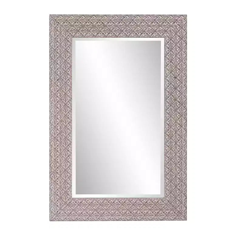 Howard Elliott 35.25"x23.25" Rectangular Framed Faux Embossed Wall Mirror Taupe: Modern Polystyrene, No Assembly Required