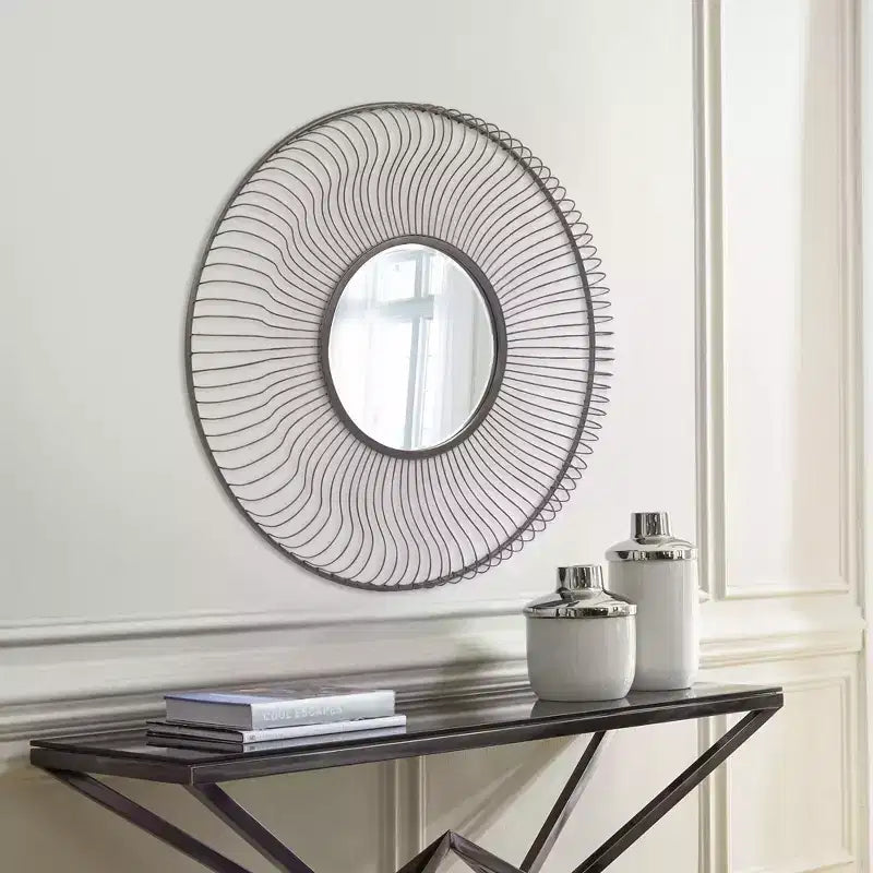 Howard Elliott 36"x24" Specchio da parete rettangolare industriale con cornice in metallo e angoli placcati in ottone nero opaco: nessun assemblaggio richiesto, arredamento moderno