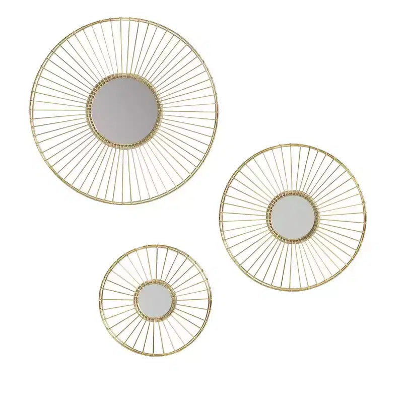 Brewster (Set of 3) Ariston Gold Wall Mirrors: Modern Sunburst Design, Metal Frame, No Assembly Required