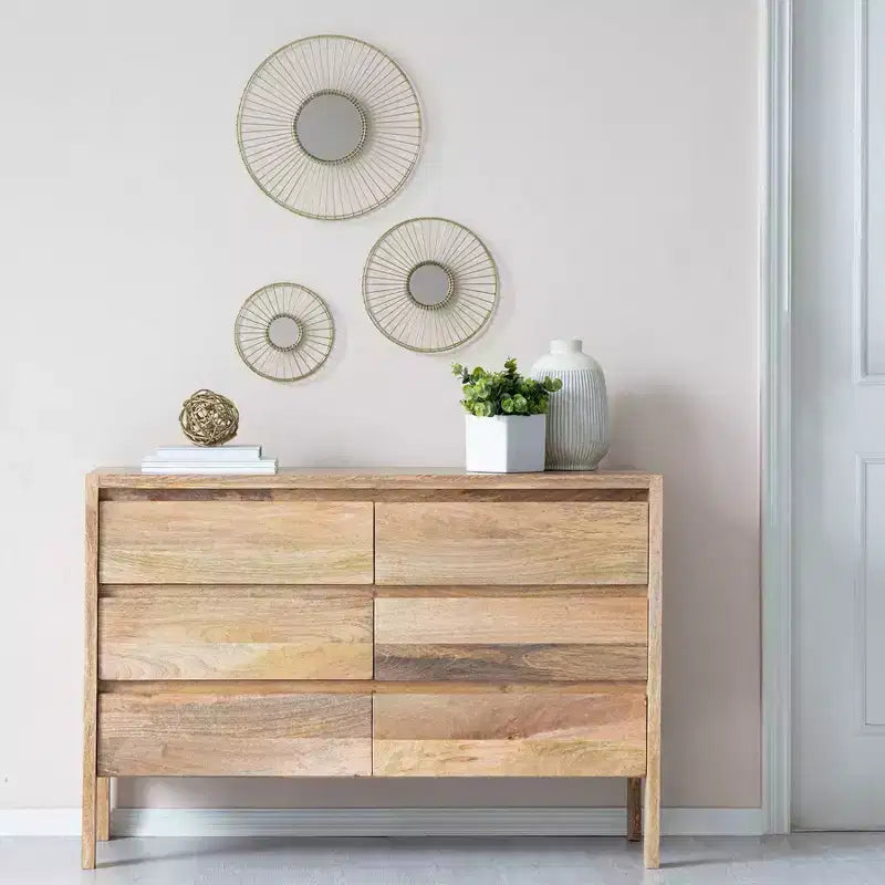 Brewster (Set di 3) Specchi da Parete Ariston Gold: Design Moderno a Raggi di Sole, Cornice in Metallo, Nessun Montaggio Richiesto