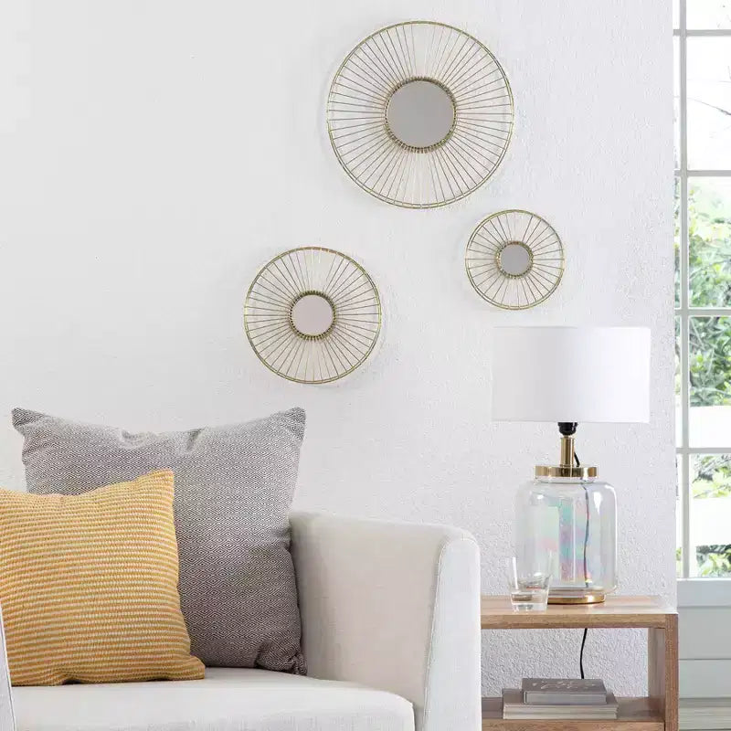 Brewster (Set di 3) Specchi da Parete Ariston Gold: Design Moderno a Raggi di Sole, Cornice in Metallo, Nessun Montaggio Richiesto