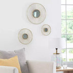 Brewster (Set di 3) Specchi da Parete Ariston Gold: Design Moderno a Raggi di Sole, Cornice in Metallo, Nessun Montaggio Richiesto