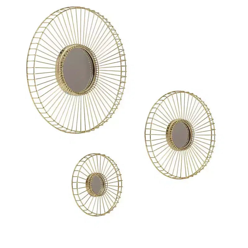 Brewster (Set di 3) Specchi da Parete Ariston Gold: Design Moderno a Raggi di Sole, Cornice in Metallo, Nessun Montaggio Richiesto