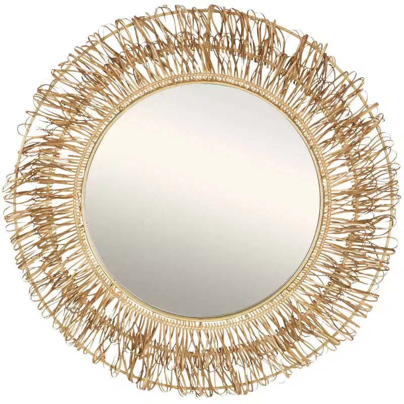 Olivia & May 31"x31" Rattan Handmade Woven Looped Wall Mirror: Farmhouse Style, No Assembly Required