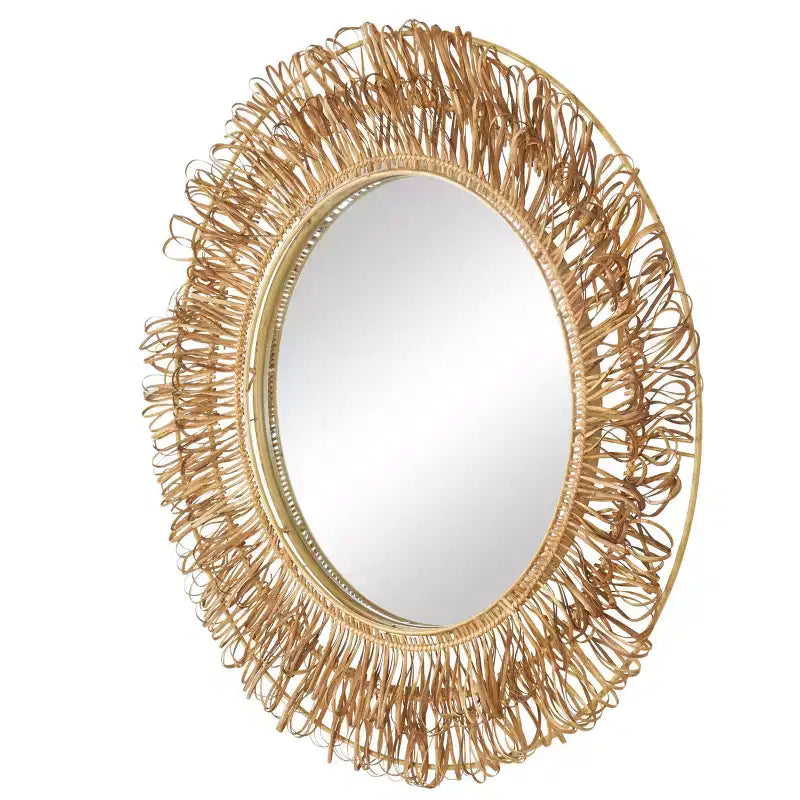 Olivia & May Specchio da Parete Intrecciato a Mano in Rattan con Anelli 78,7x78,7 cm: Stile Rustico, Nessun Montaggio Richiesto