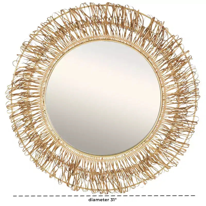 Olivia & May Specchio da Parete Intrecciato a Mano in Rattan con Anelli 78,7x78,7 cm: Stile Rustico, Nessun Montaggio Richiesto