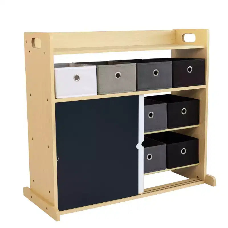 Humble Crew Organizer per bambini con contenitori in tessuto e ante illustrate Legno naturale: struttura in MDF, 1 ripiano, età 2+, 86 cm L x 81 cm H