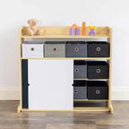 Humble Crew Organizer per bambini con contenitori in tessuto e ante illustrate Legno naturale: struttura in MDF, 1 ripiano, età 2+, 86 cm L x 81 cm H
