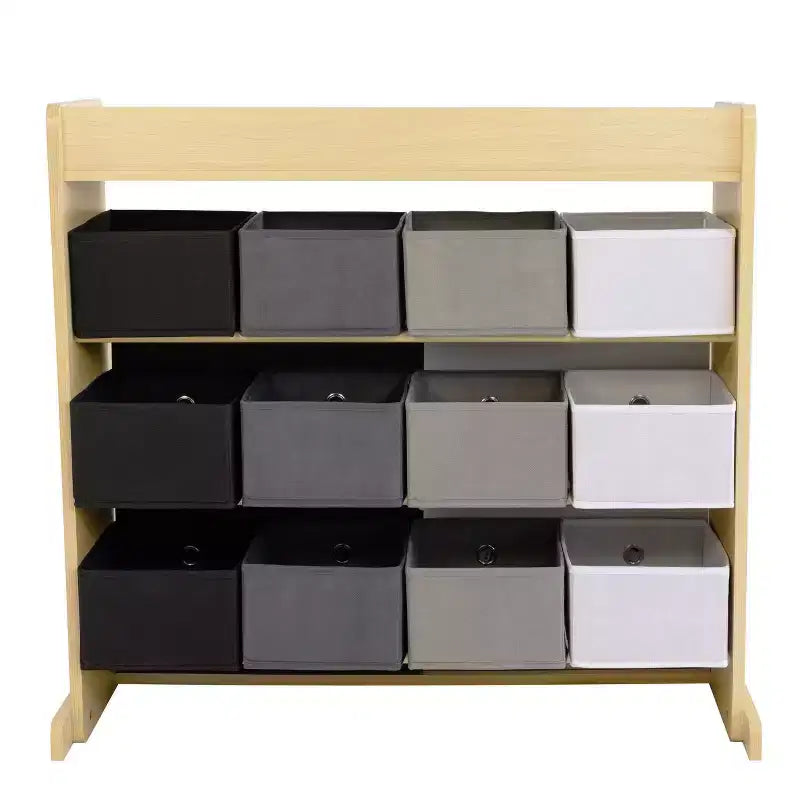 Humble Crew Organizer per bambini con contenitori in tessuto e ante illustrate Legno naturale: struttura in MDF, 1 ripiano, età 2+, 86 cm L x 81 cm H