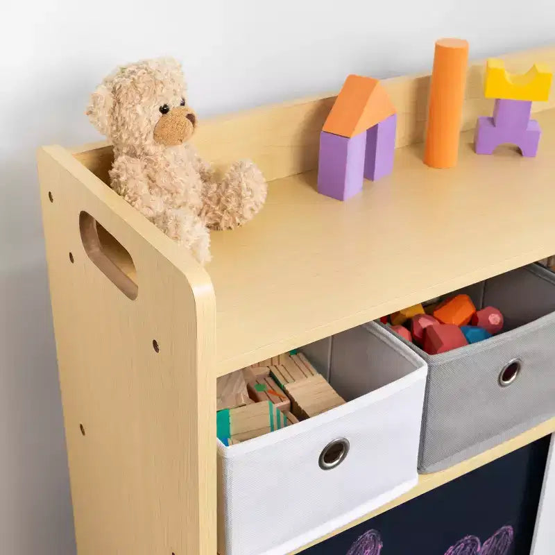 Humble Crew Organizer per bambini con contenitori in tessuto e ante illustrate Legno naturale: struttura in MDF, 1 ripiano, età 2+, 86 cm L x 81 cm H