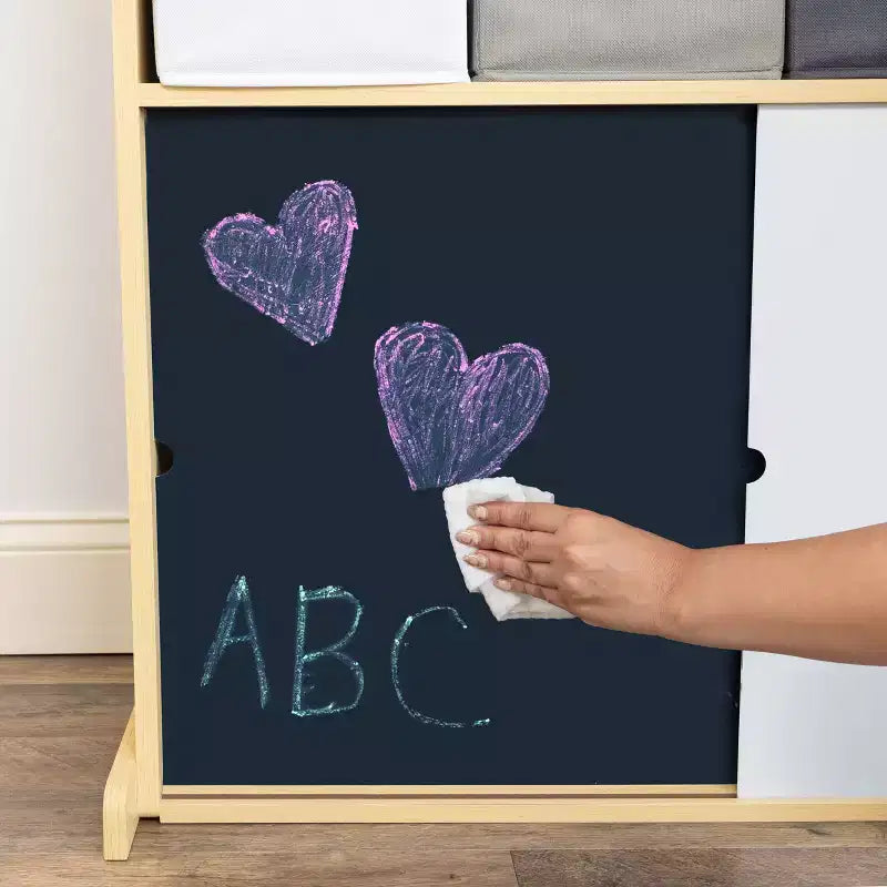 Humble Crew Organizer per bambini con contenitori in tessuto e ante illustrate Legno naturale: struttura in MDF, 1 ripiano, età 2+, 86 cm L x 81 cm H