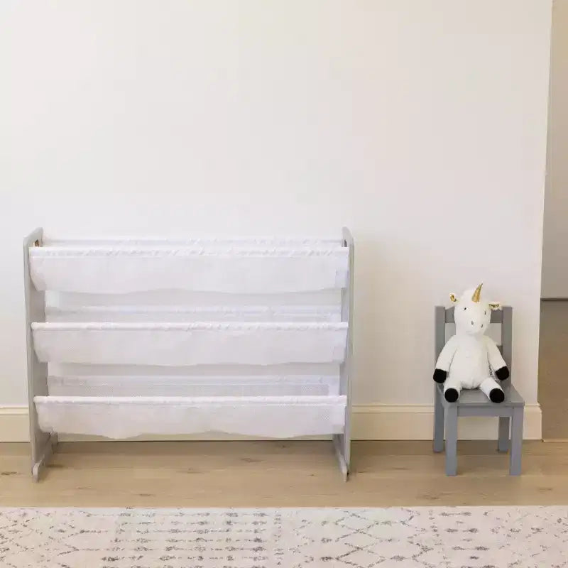 Organizzatore per animali di peluche per bambini Humble Crew Slate grigio: struttura in MDF, 3 ripiani, 4 ripiani a contenitore, 81,3 cm A x 106,7 cm L x 27,9 cm P