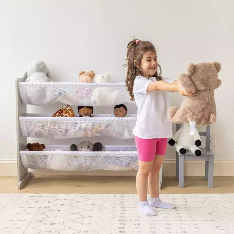 Organizzatore per animali di peluche per bambini Humble Crew Slate grigio: struttura in MDF, 3 ripiani, 4 ripiani a contenitore, 81,3 cm A x 106,7 cm L x 27,9 cm P