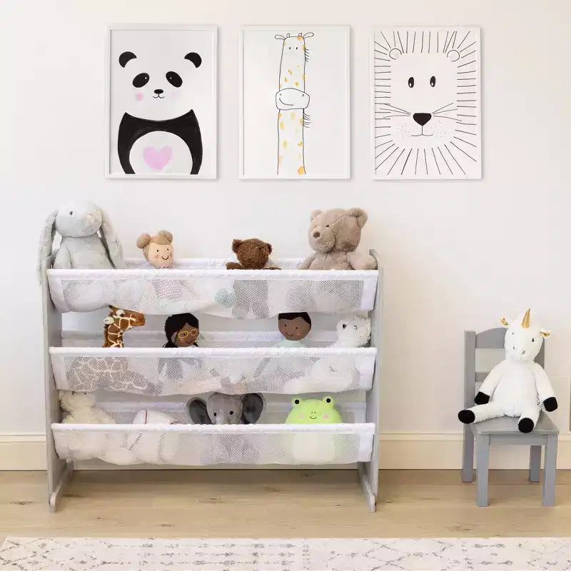 Organizzatore per animali di peluche per bambini Humble Crew Slate grigio: struttura in MDF, 3 ripiani, 4 ripiani a contenitore, 81,3 cm A x 106,7 cm L x 27,9 cm P