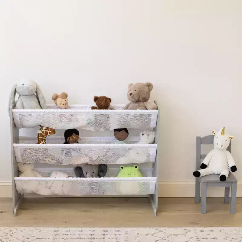 Organizzatore per animali di peluche per bambini Humble Crew Slate grigio: struttura in MDF, 3 ripiani, 4 ripiani a contenitore, 81,3 cm A x 106,7 cm L x 27,9 cm P