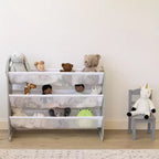 Organizzatore per animali di peluche per bambini Humble Crew Slate grigio: struttura in MDF, 3 ripiani, 4 ripiani a contenitore, 81,3 cm A x 106,7 cm L x 27,9 cm P