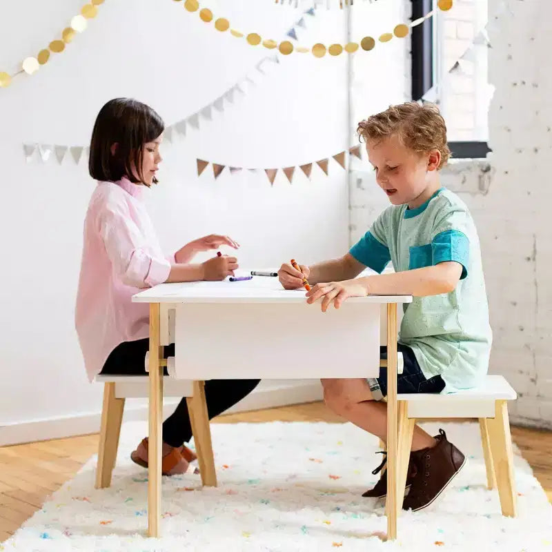 WildKin 2pk Arts and Crafts Kids' Table Stools White: Unupholstered Wood Frame, Kids Seating Stool, Dining Chair