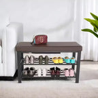 Shoe Bench, 3-Tier Shoe Rack for Entryway, Storage Organizer with Foam Padded Seat, Faux Leather, Metal Frame, for Living Room, Hallway