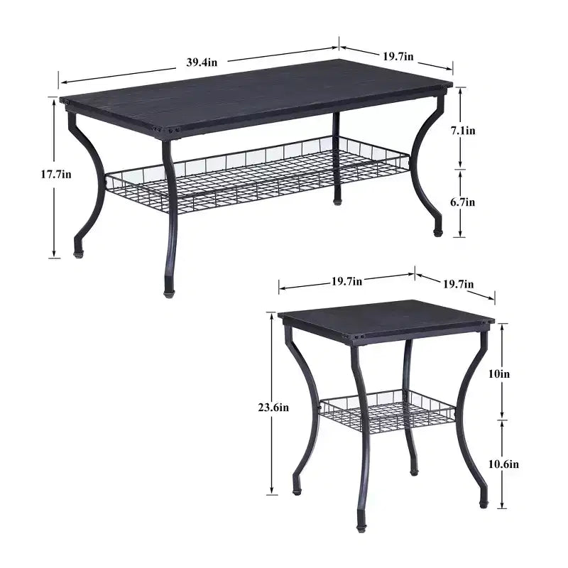 VECELO Set di 3 Tavolini da Caffè Set di 2 Tavolini Laterali a Due Piani con Scaffale Aperto per Soggiorno, Camera da Lete