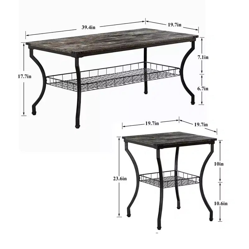 VECELO Set di 3 Tavolini da Caffè Set di 2 Tavolini Laterali a Due Piani con Scaffale Aperto per Soggiorno, Camera da Lete