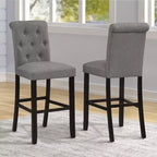 Roundhill Furniture Leviton Solid Wood Tufted Asons Barstool, Gray, Set of 2
